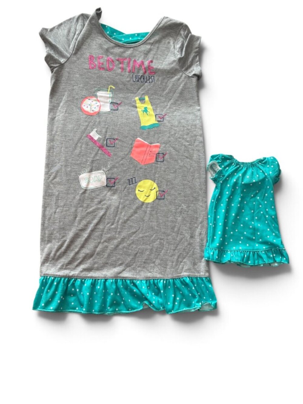 Girl SO Bedtime Checklist Nightgown With Doll Matching Gown Fits 18" Doll
